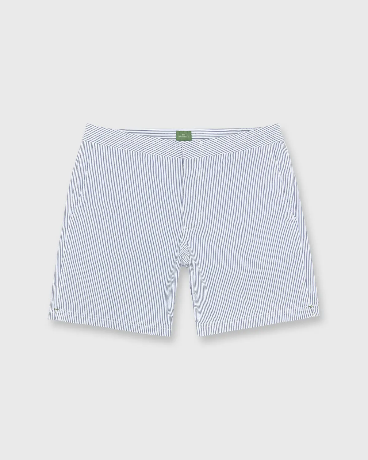Zip-Front Mid-Length Swim Short In Blue/White Seersucker 1