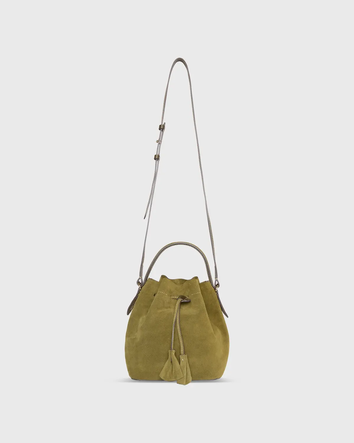 Lulu Bucket Bag In Olive Suede 1