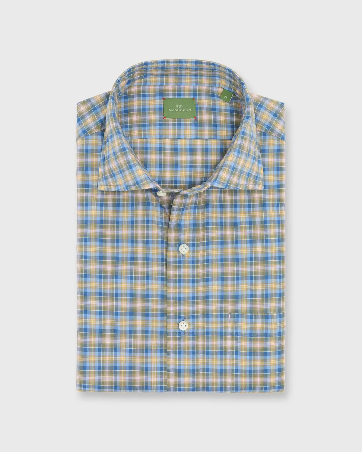 Otto Handmade Sport Shirt In Blue/Yellow/Pink Check Poplin 1