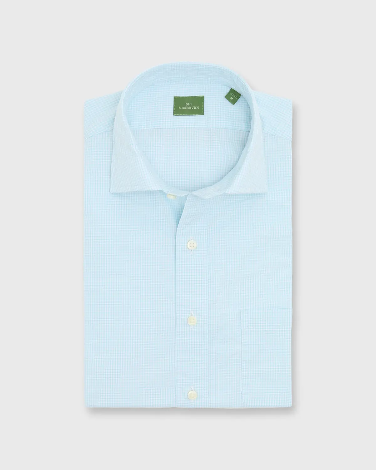 Spread Collar Sport Shirt In Seaglass Micro Gingham Poplin 1