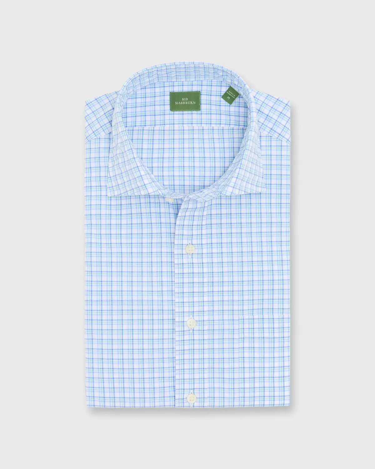 Spread Collar Sport Shirt In White/Seaglass/Dutch Check Poplin 1