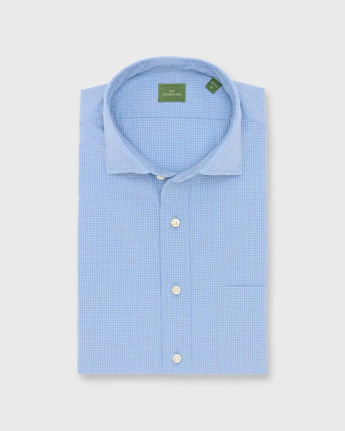 Spread Collar Sport Shirt In Blue/Sage Micro Gingham Poplin 1