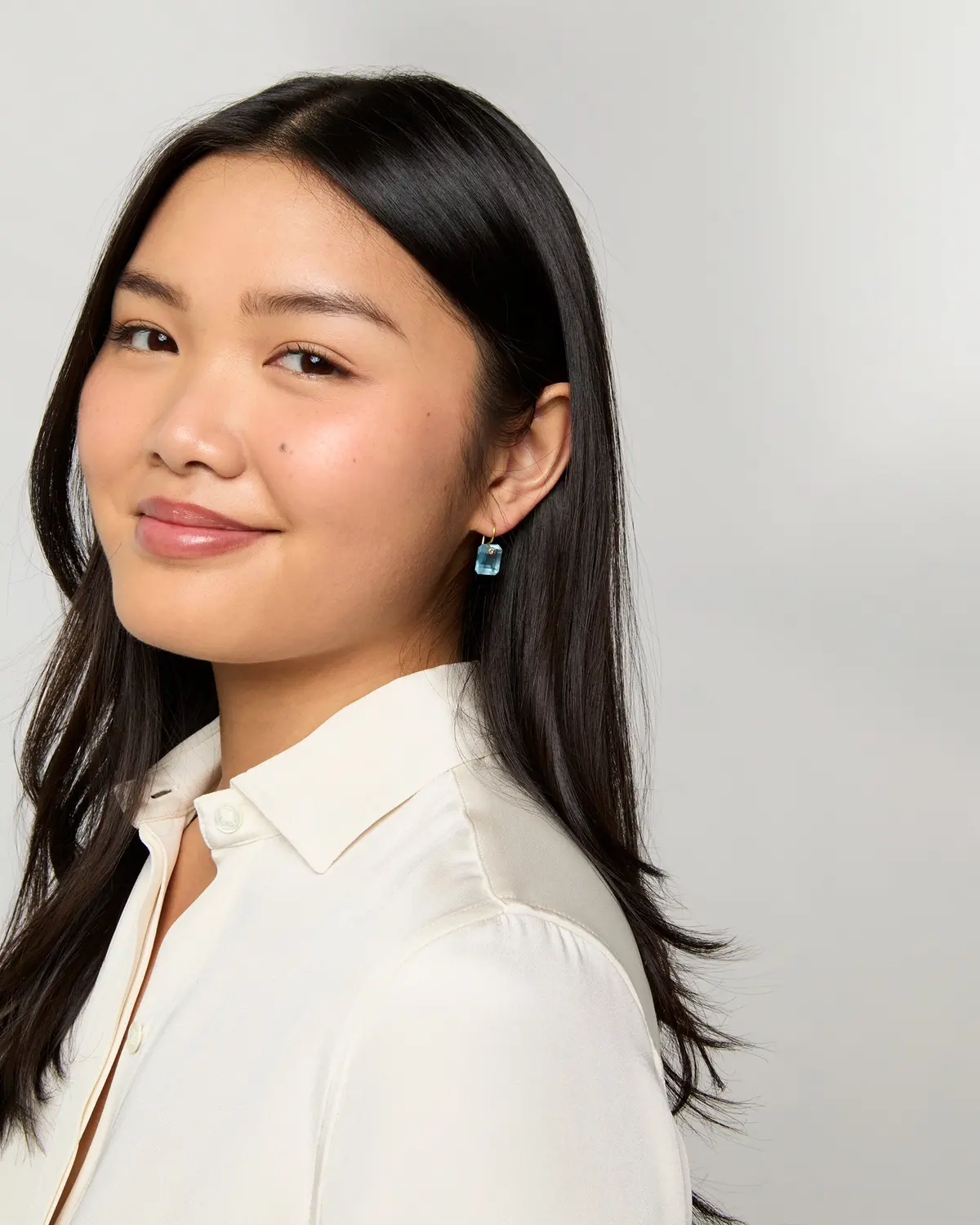 Rectangular Gem Earrings In Milky Aquamarine/Tanzanite 2