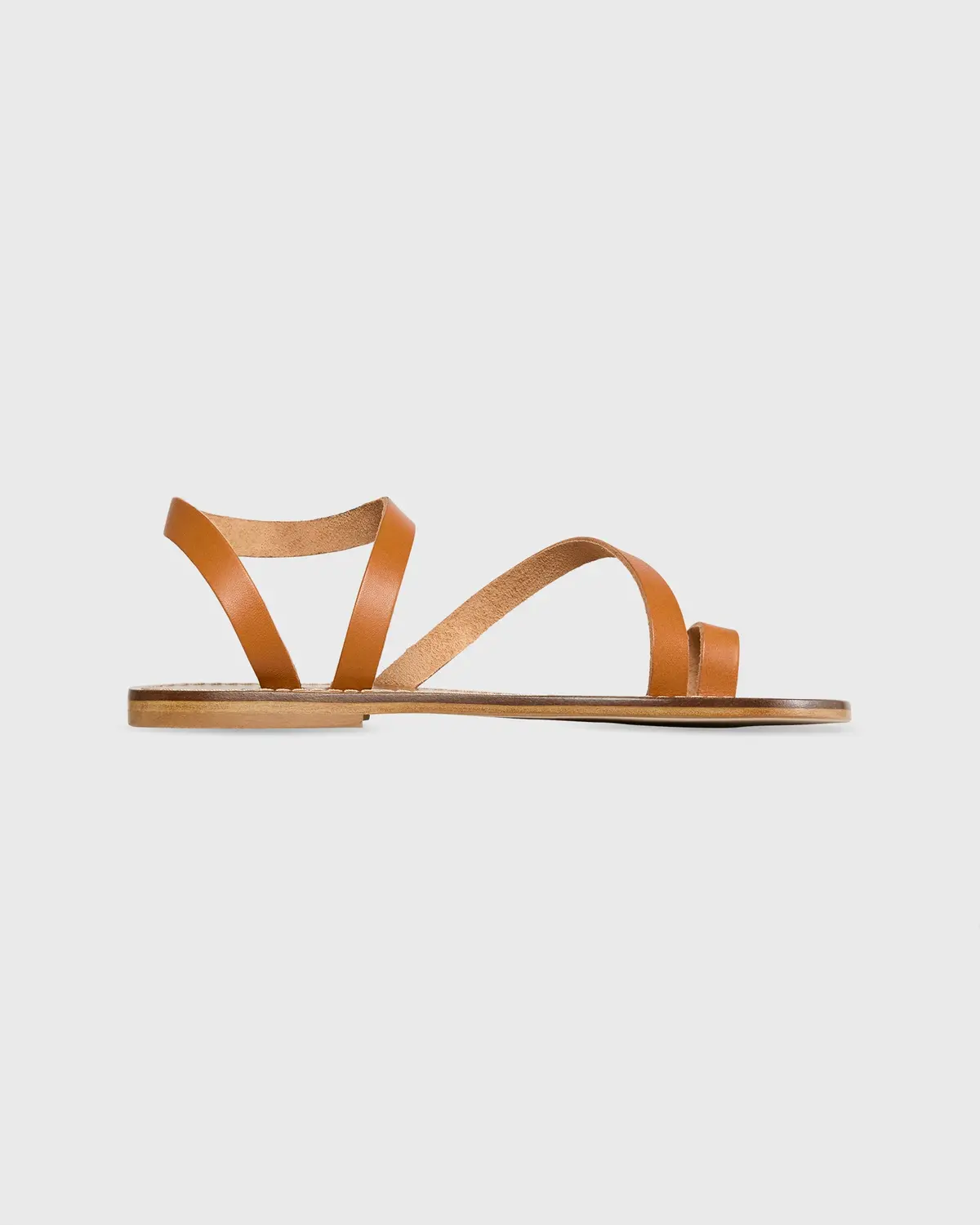 Diagonal Strap Sandal In Tan Leather 1