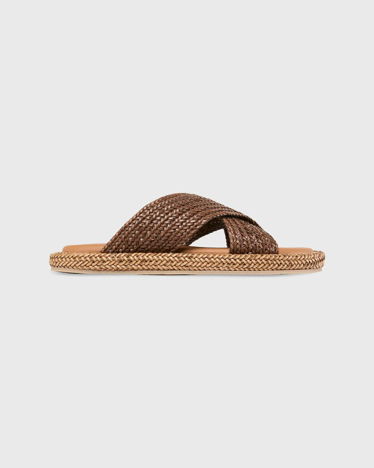 Woven Criss-Cross Slide In Brown Leather 1