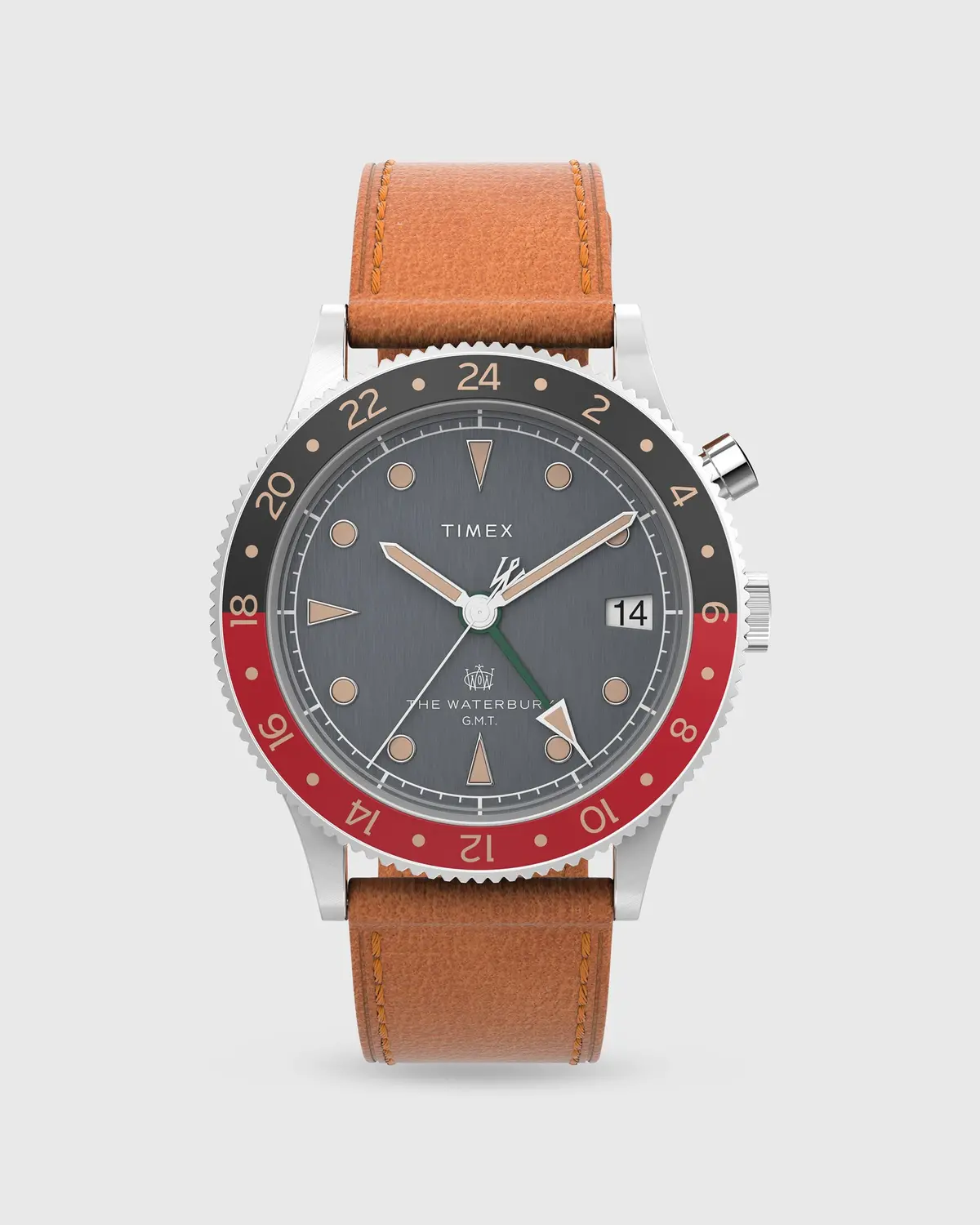 Waterbury Traditional Gmt Watch In Charcoal/Tan 1