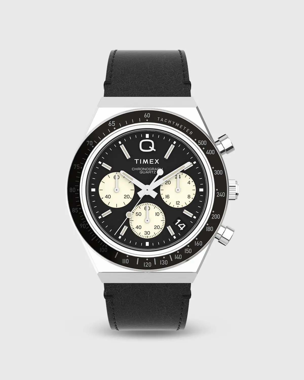 Q Timex Chronograph Watch In Black/Black 1