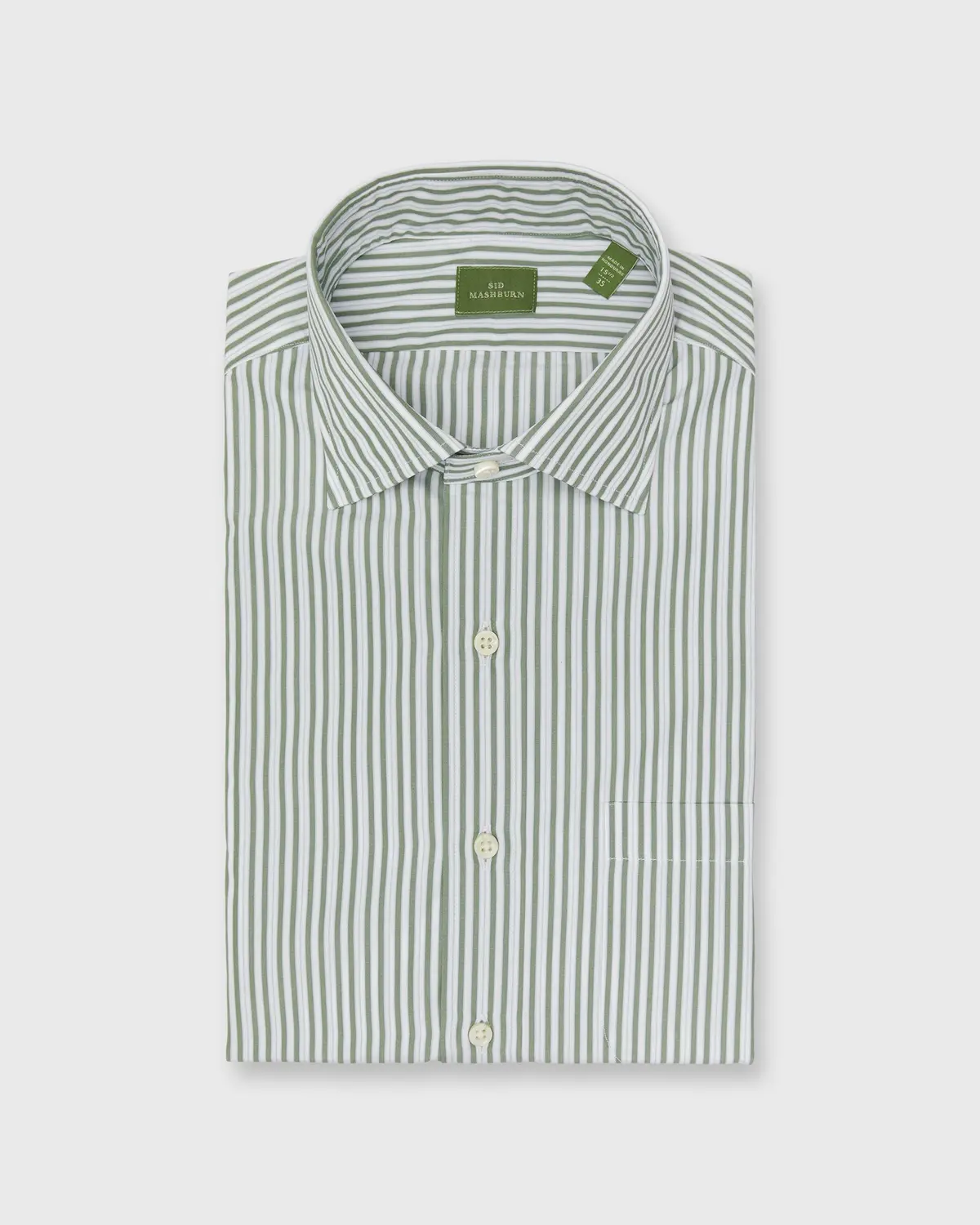 Spread Collar Dress Shirt In Olive/Sky Stripe Poplin 1
