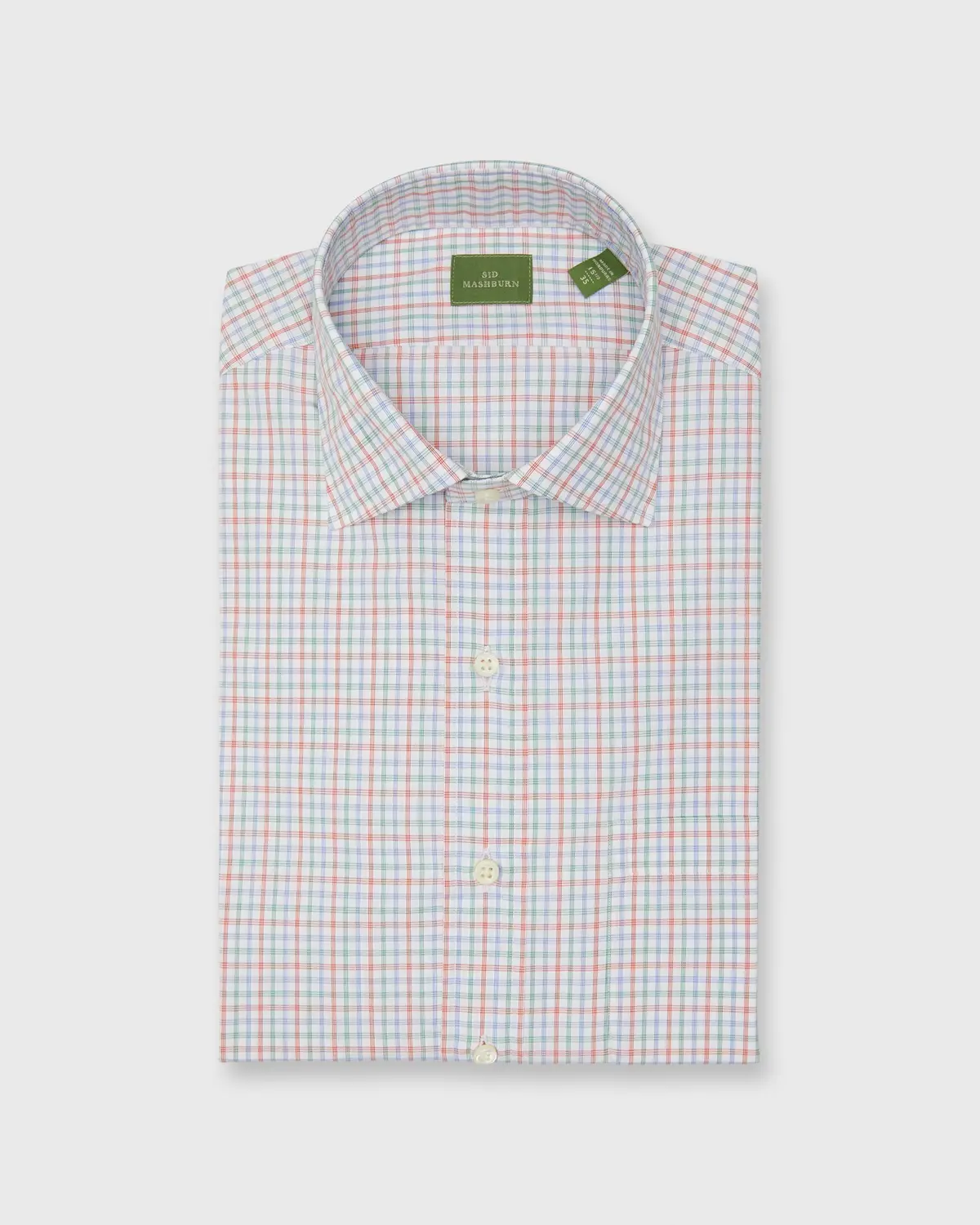 Spread Collar Dress Shirt In Sky/Green/Poppy Check Poplin 1