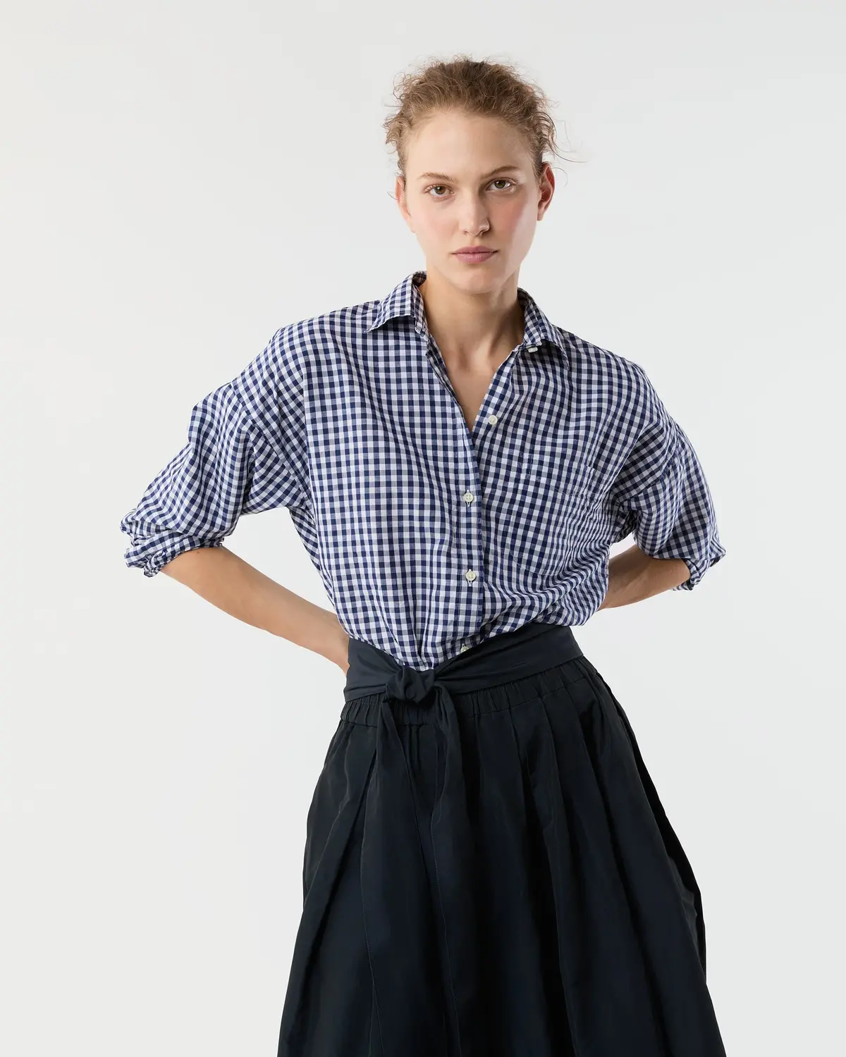 Weekender Shirt In Navy Gingham Cotolino 1