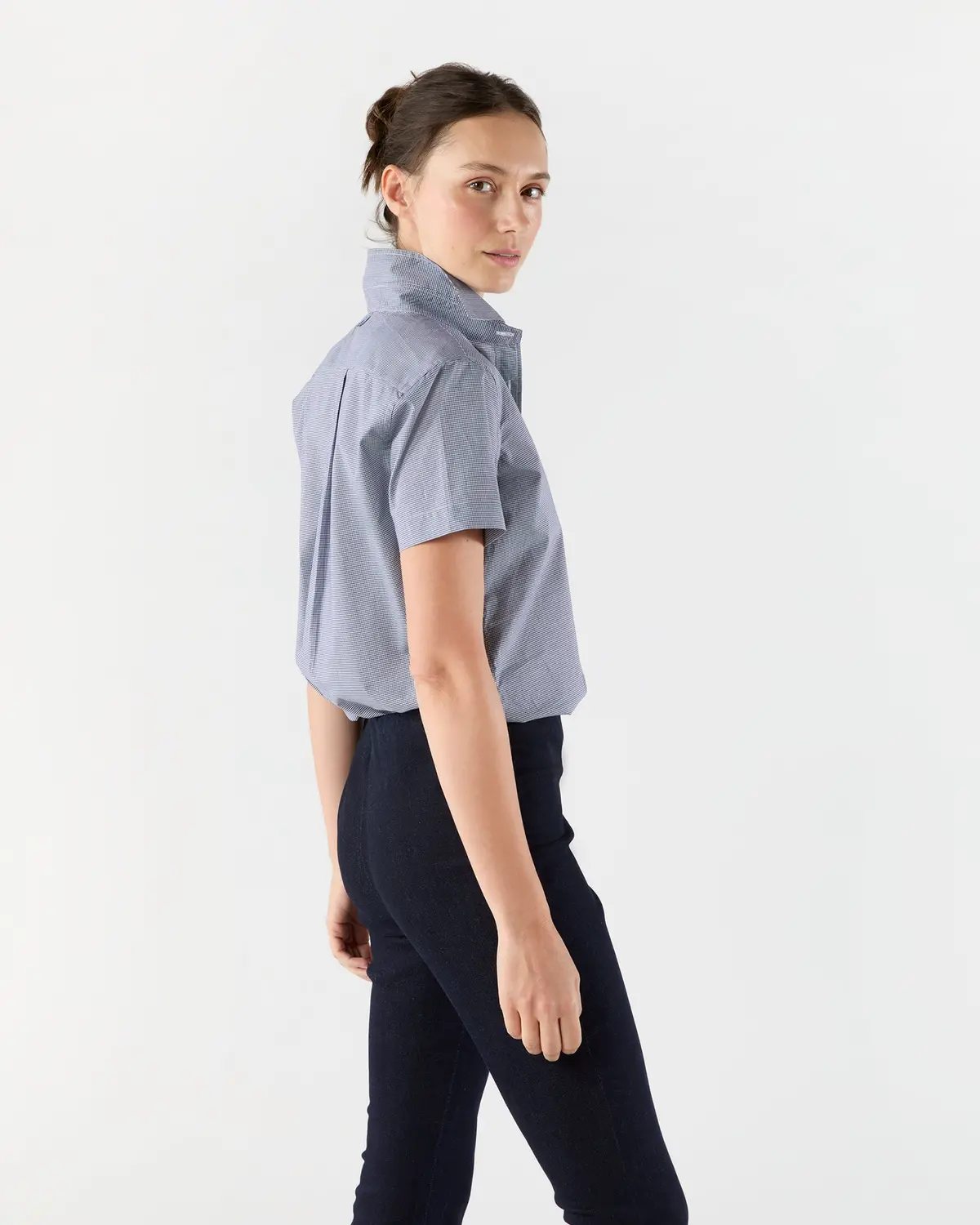 Scout Shirt In Navy Micro Gingham Poplin 2