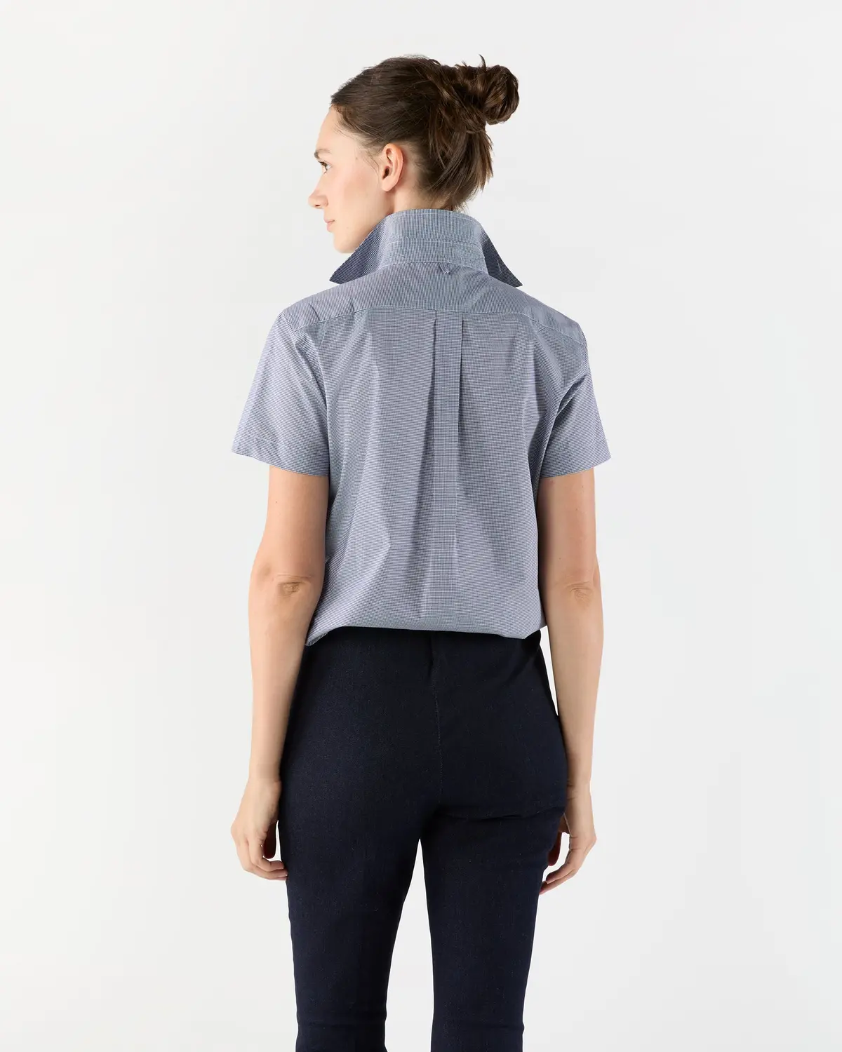 Scout Shirt In Navy Micro Gingham Poplin 5