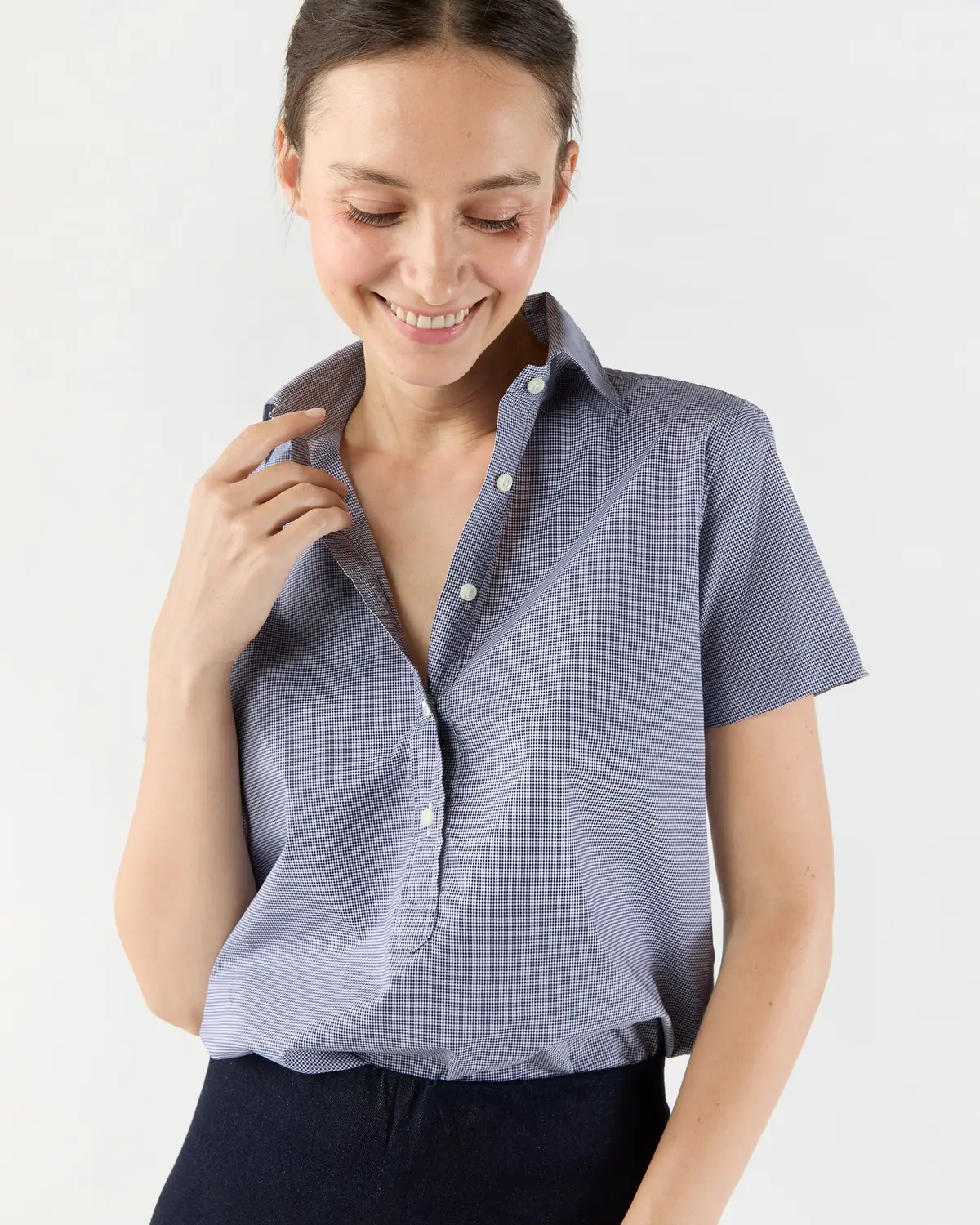 Scout Shirt In Navy Micro Gingham Poplin 1