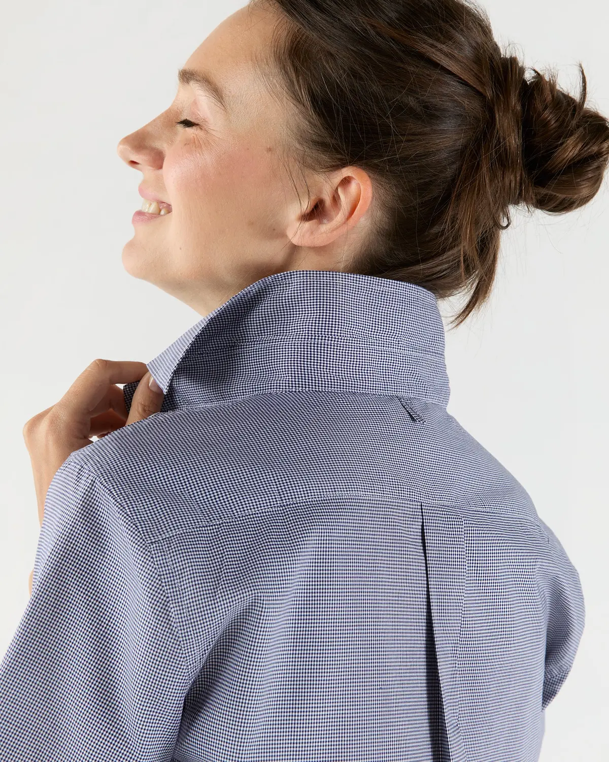 Scout Shirt In Navy Micro Gingham Poplin 4