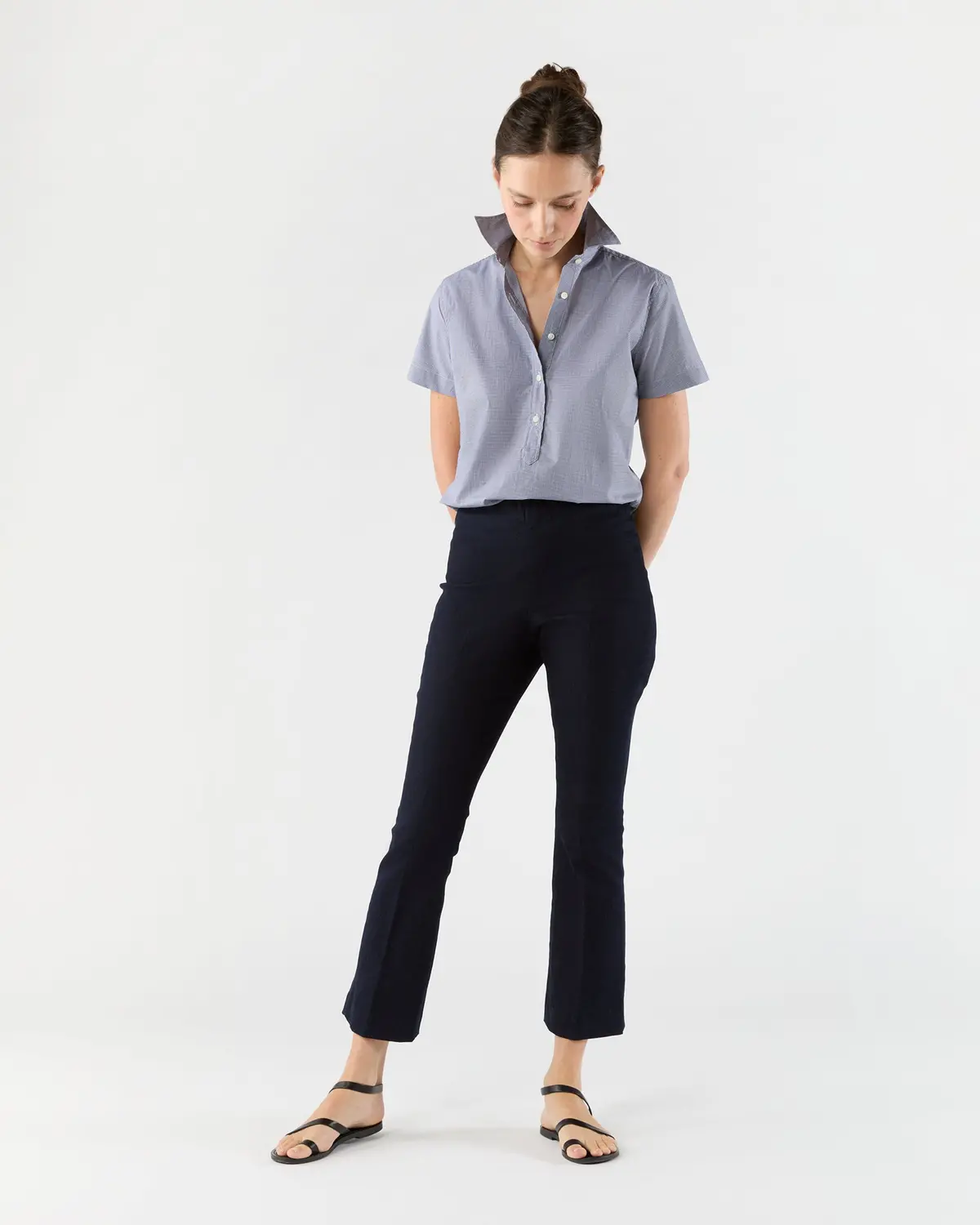 Scout Shirt In Navy Micro Gingham Poplin 3