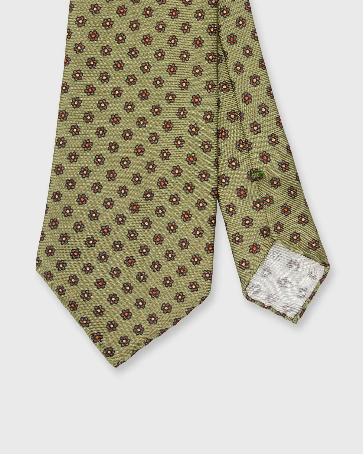 Silk Print Tie In Olive/Brown Multi Flower 1