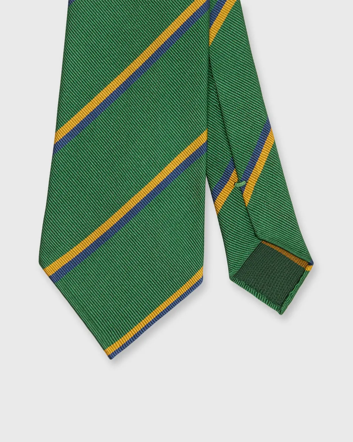 Silk Woven Tie In Green/Yellow/Navy Stripe 1