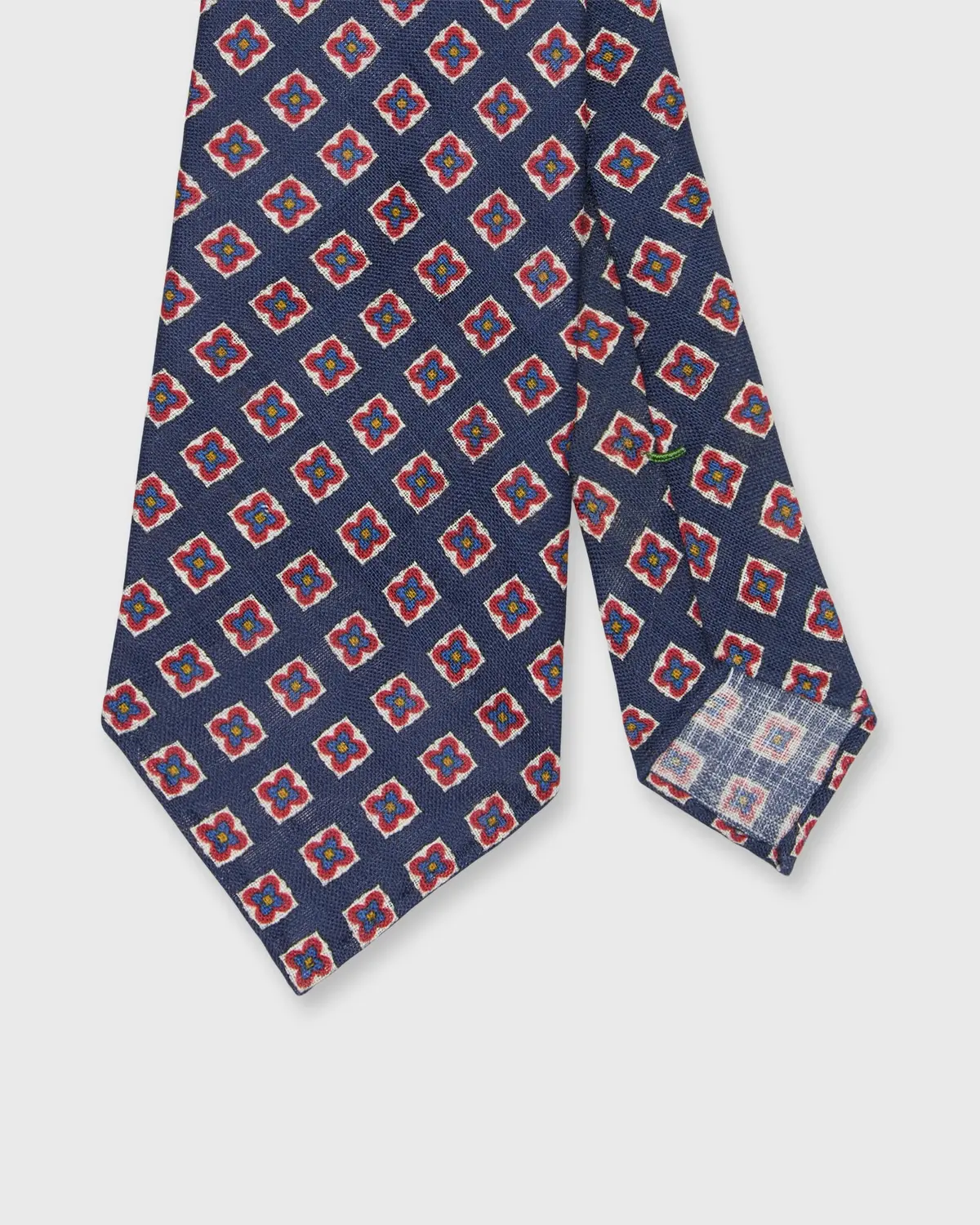 Linen Print Tie In Air Force/Salmon Medallion 1