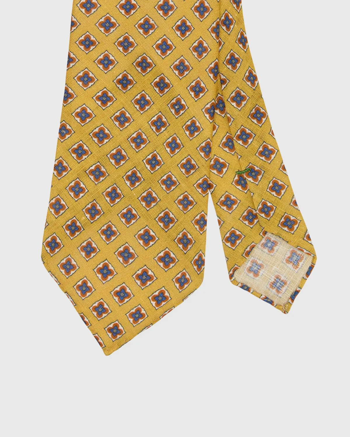 Linen Print Tie In Yellow/Blue Medallion 1