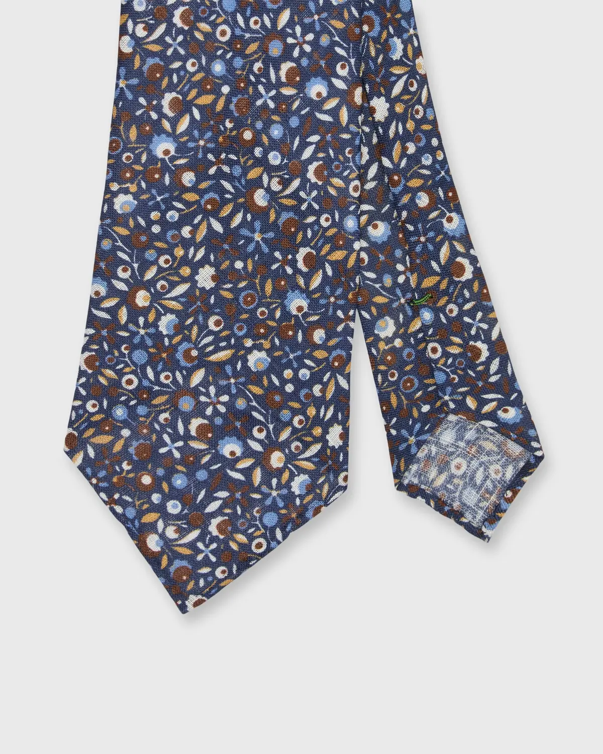 Linen Print Tie In Navy/Brown Floral 1