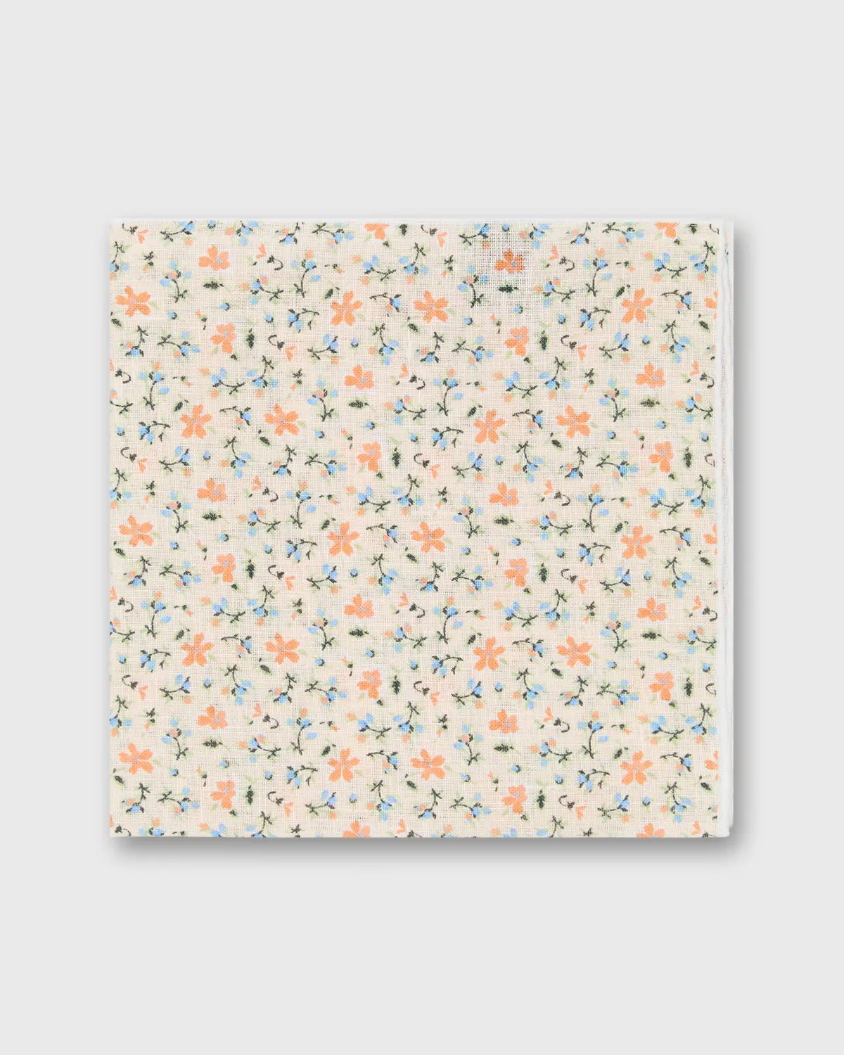 Linen Print Pocket Square In Cream/Orange Floral 1