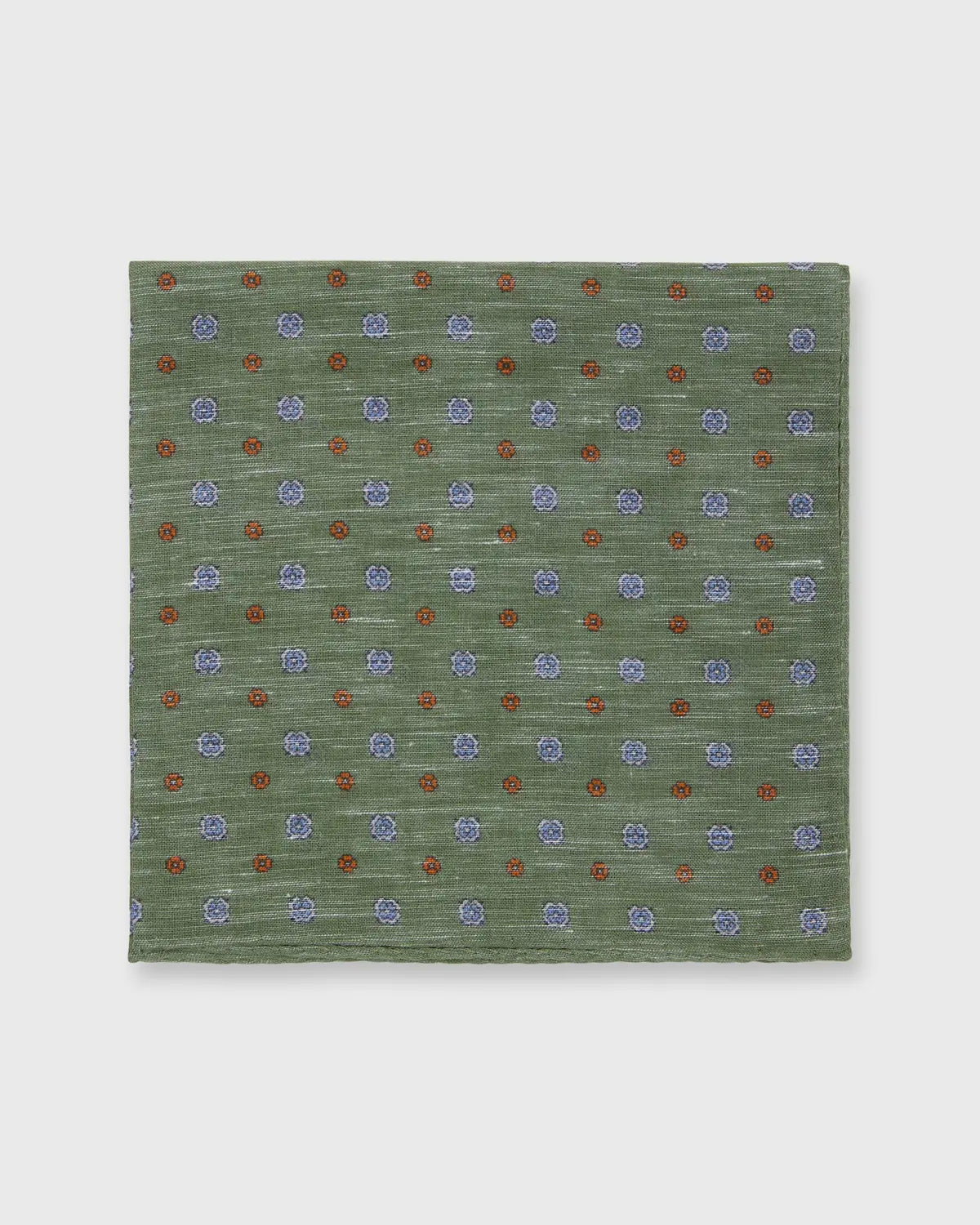 Cotolino Print Pocket Square In Olive/Blue/Orange Flower 1