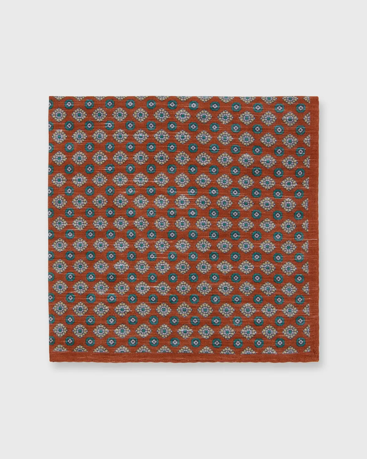 Cotolino Print Pocket Square In Umber/Yellow/Green Foulard 1