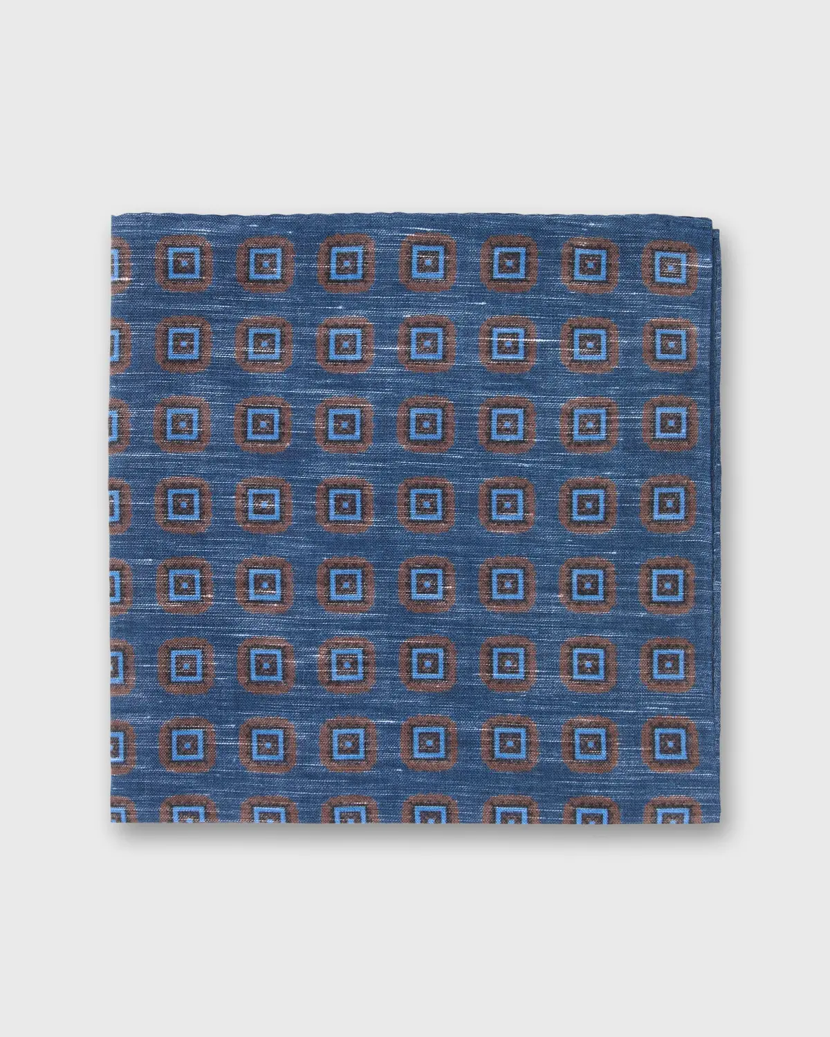 Cotolino Print Pocket Square In Navy/Umber/Sky Medallion 1
