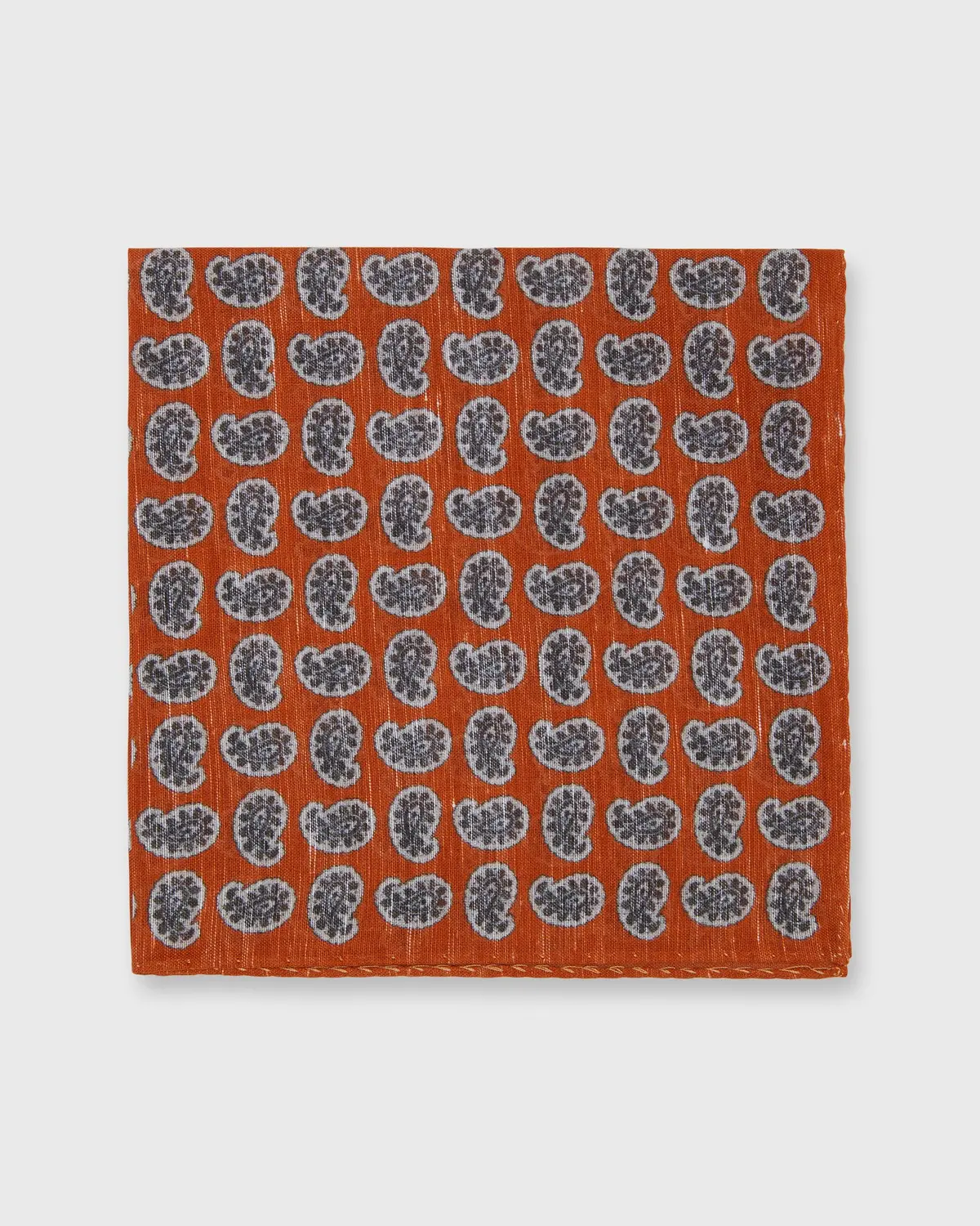 Cotolino Print Pocket Square In Orange/Brown/Cream Paisley 1