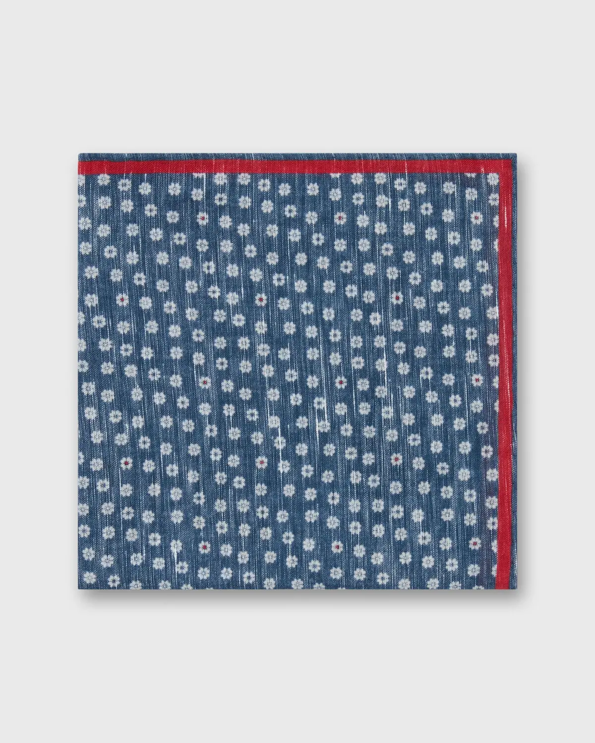 Linen/Cotton Print Pocket Square In Navy/Bone/Red Multi Flower 1