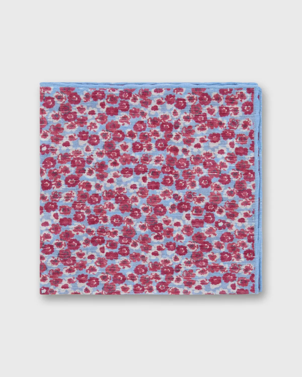 Linen/Cotton Print Pocket Square In Beet/Lilac/Bone Floral 1