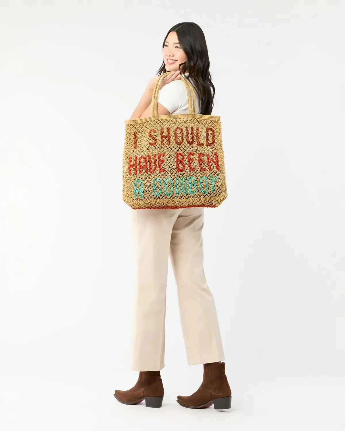Large I Should Have Been A Cowboy Tote In Mustard/Brown/Spice/Aqua 2