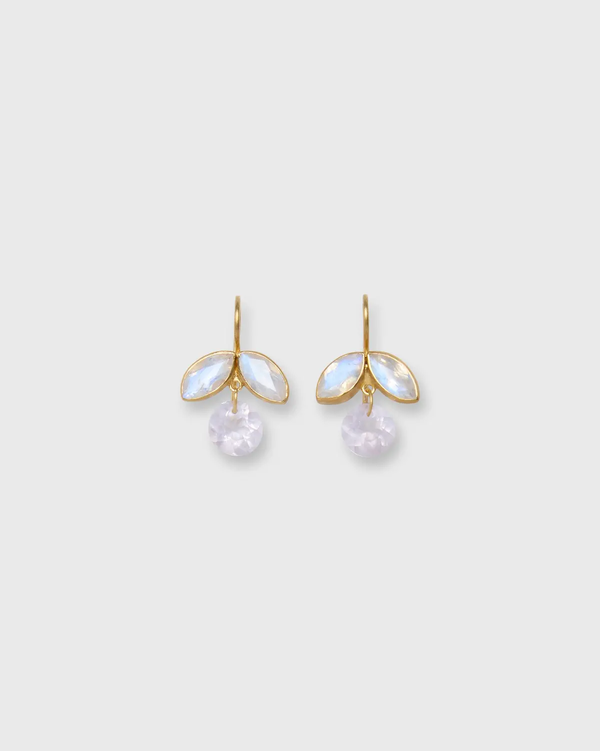 Apple Earrings In Rainbow Moonstone & Rose Quartz 1