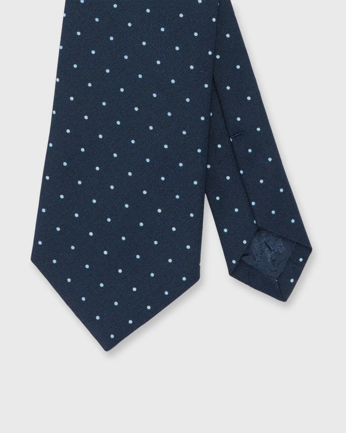 Irish Poplin Tie In Navy/Sky Pin Dot 1