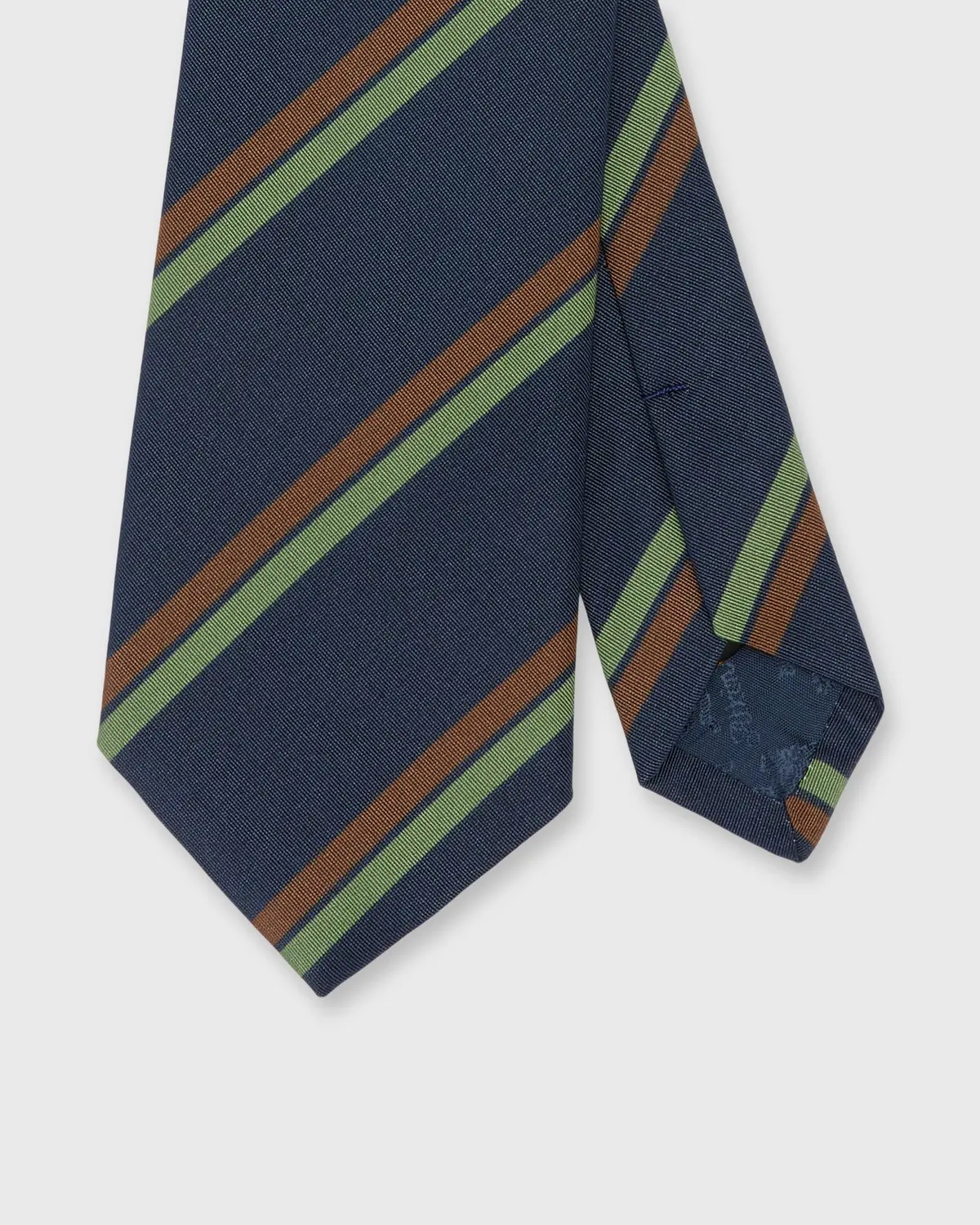 Irish Poplin Tie In Navy/Brown/Olive Stripe 1