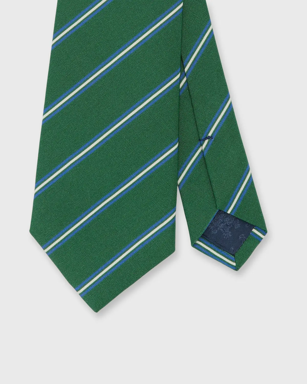 Irish Poplin Tie In Green/Blue/Bone Stripe 1