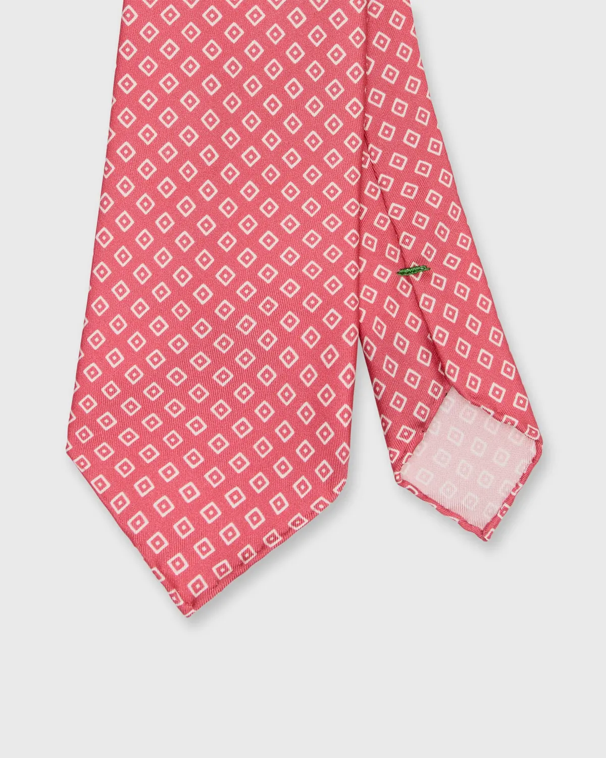 Silk Print Tie In Red/Bone Square 1