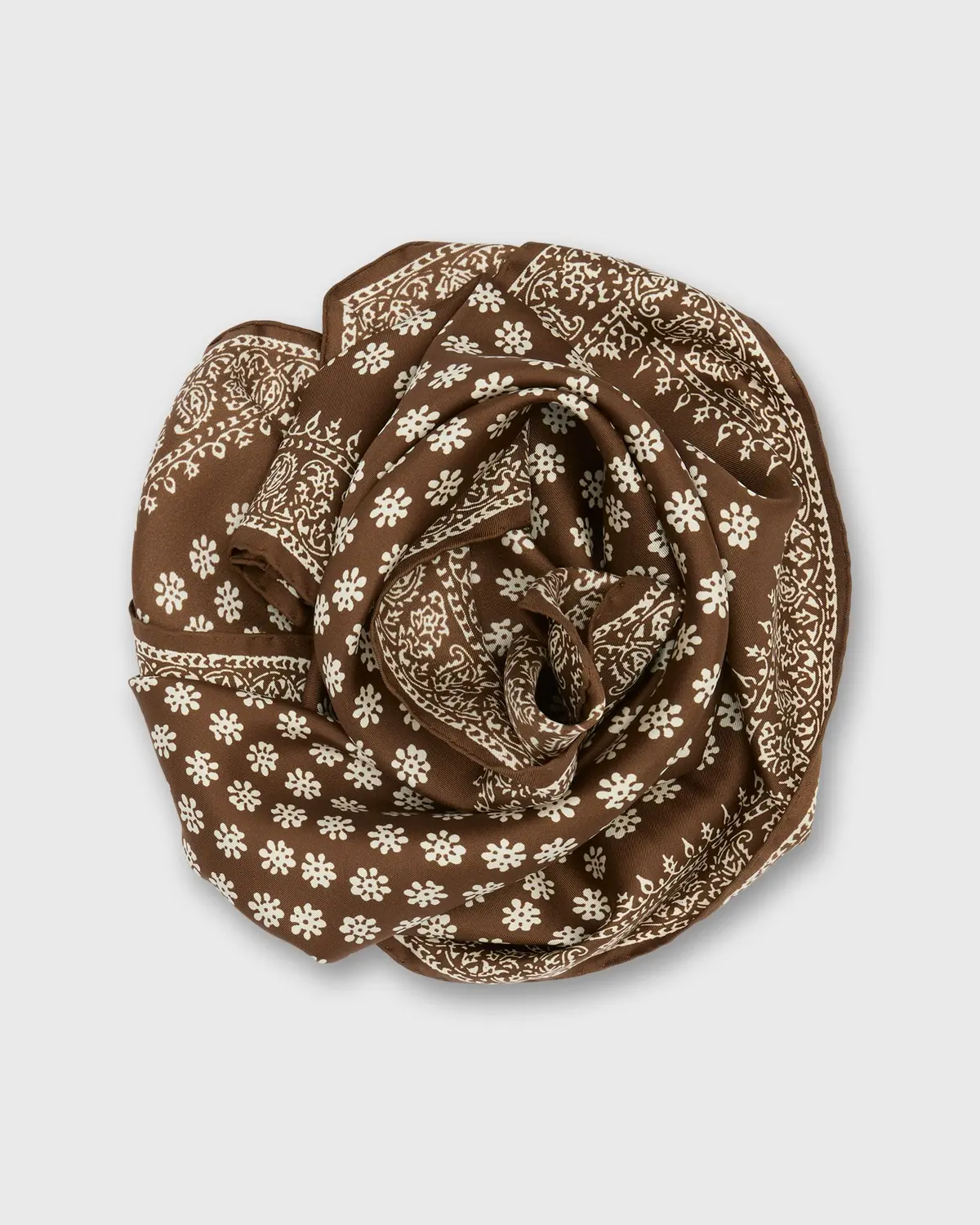 Medium Hand-Rolled Silk Scarf In Brown/Ivory Floral Bandana 1
