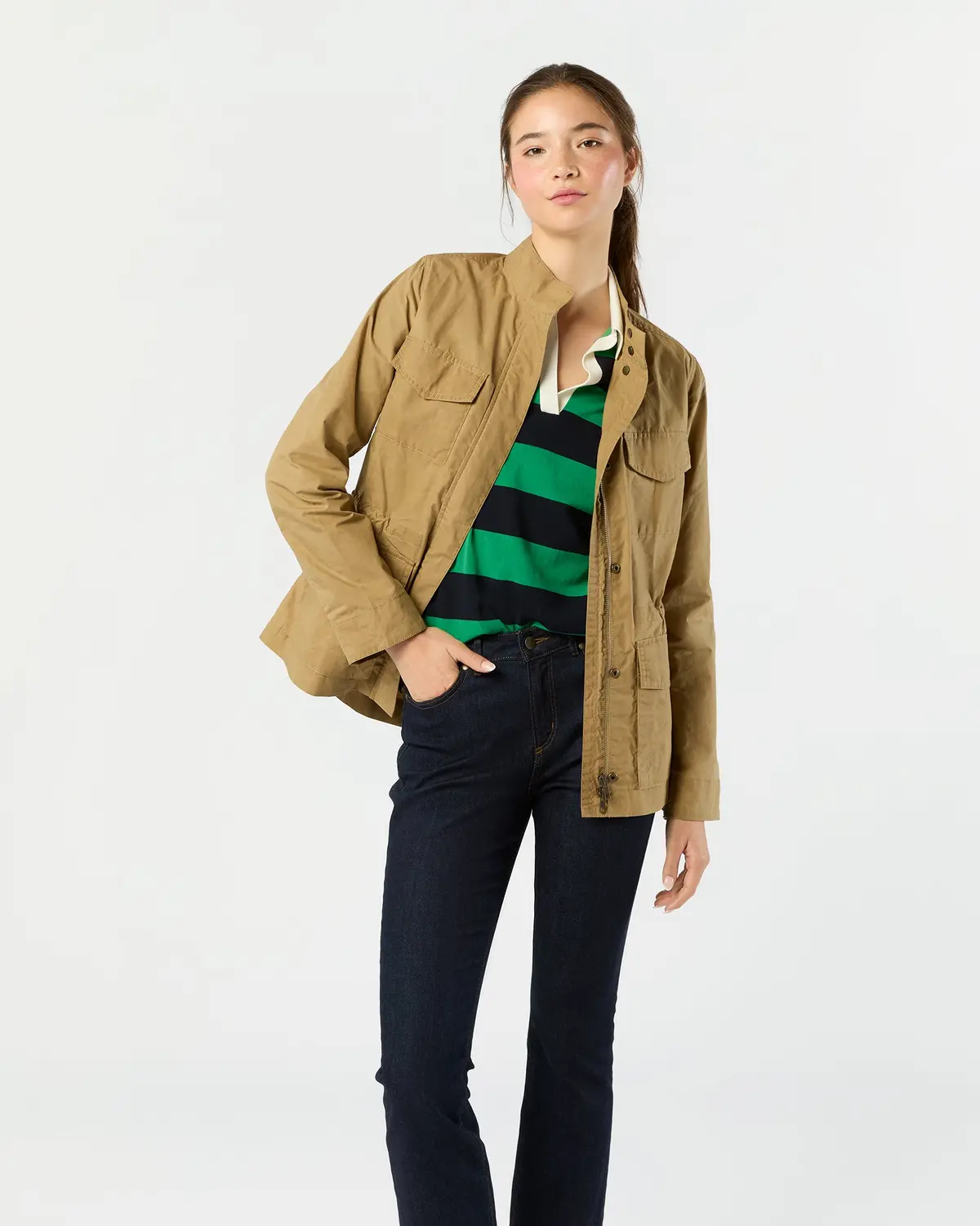 M65 Jacket In Khaki Dry Waxed Poplin 1