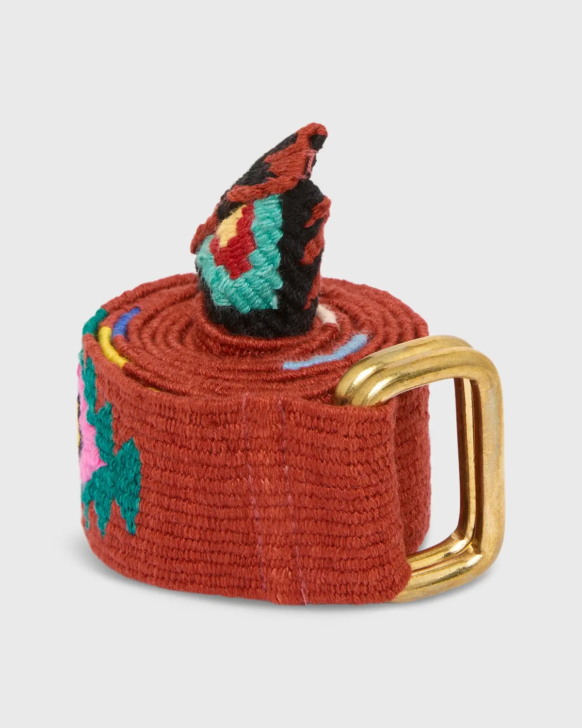 Hand-Loomed D-Ring Belt In Orange Tribal 1