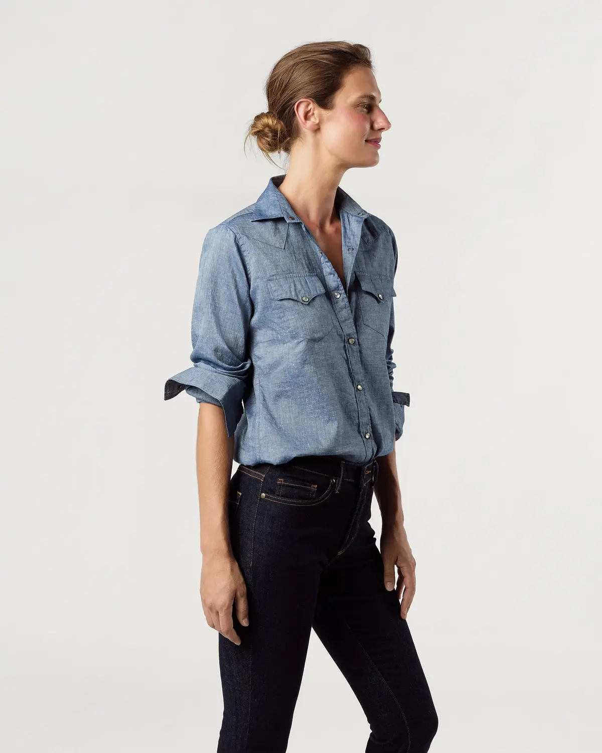 Western Shirt In Indigo Cotolino Chambray 4