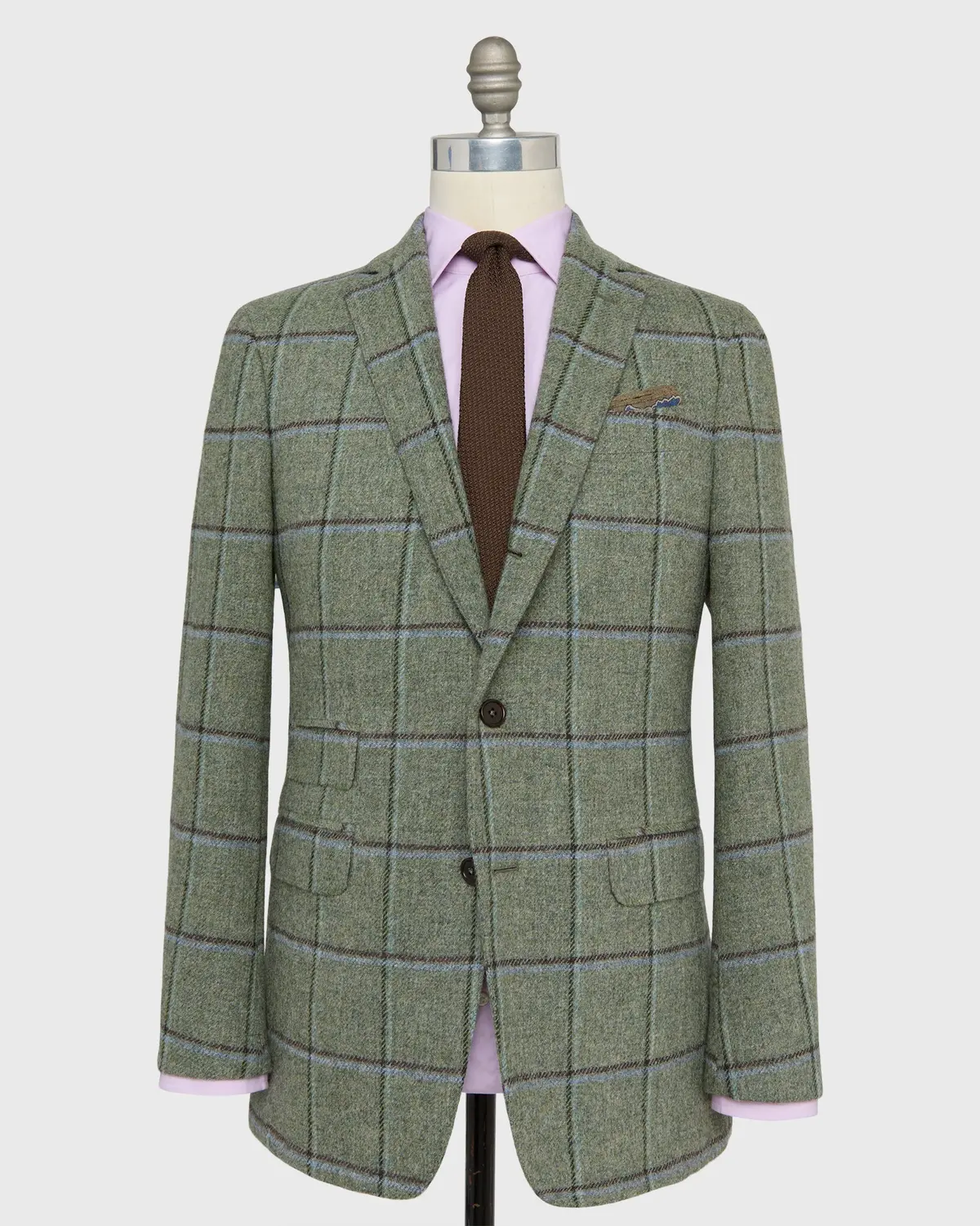 Virgil No. 2 Jacket In Lovat/Sky/Brown Windowpane Tweed 1