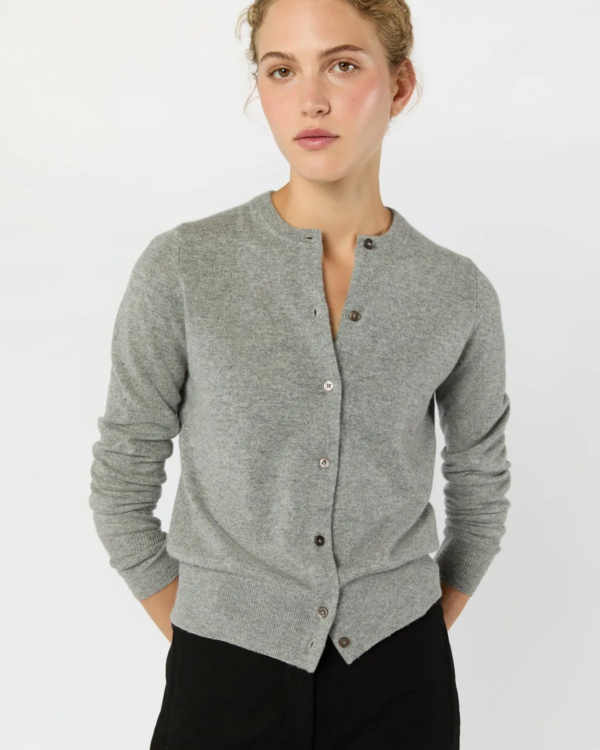 Rosie Cardigan In Mid Heather Grey Cashmere 1