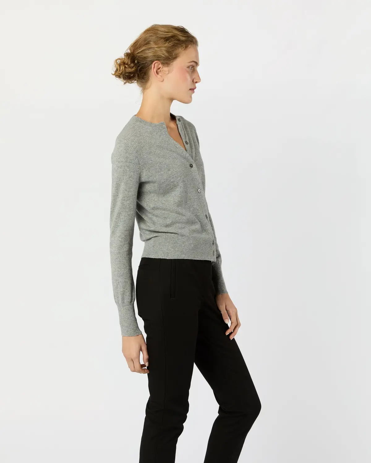 Rosie Cardigan In Mid Heather Grey Cashmere 4