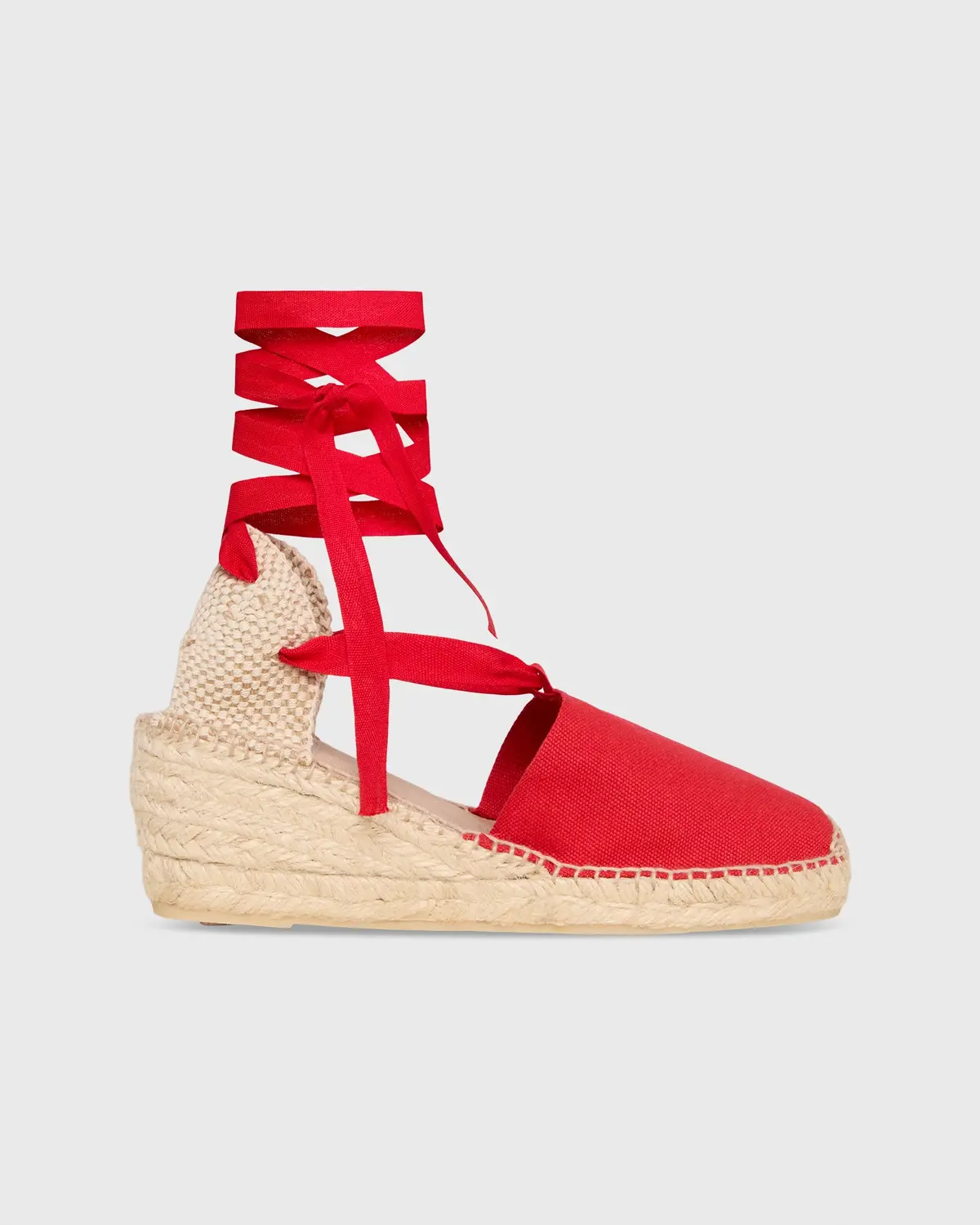Pia High Espadrille In Red Canvas 1