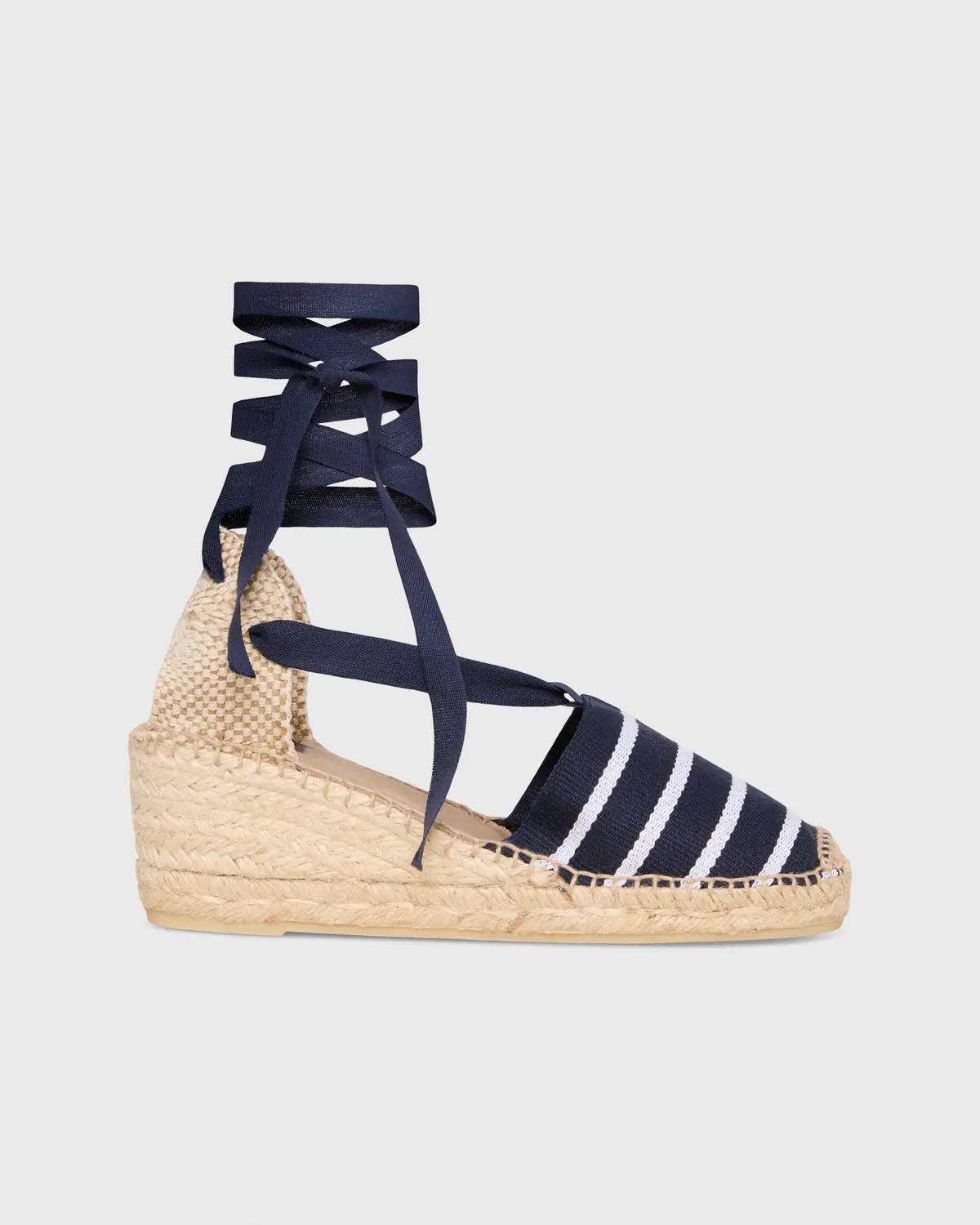 Pia High Espadrille In Navy/White Stripe Canvas 1