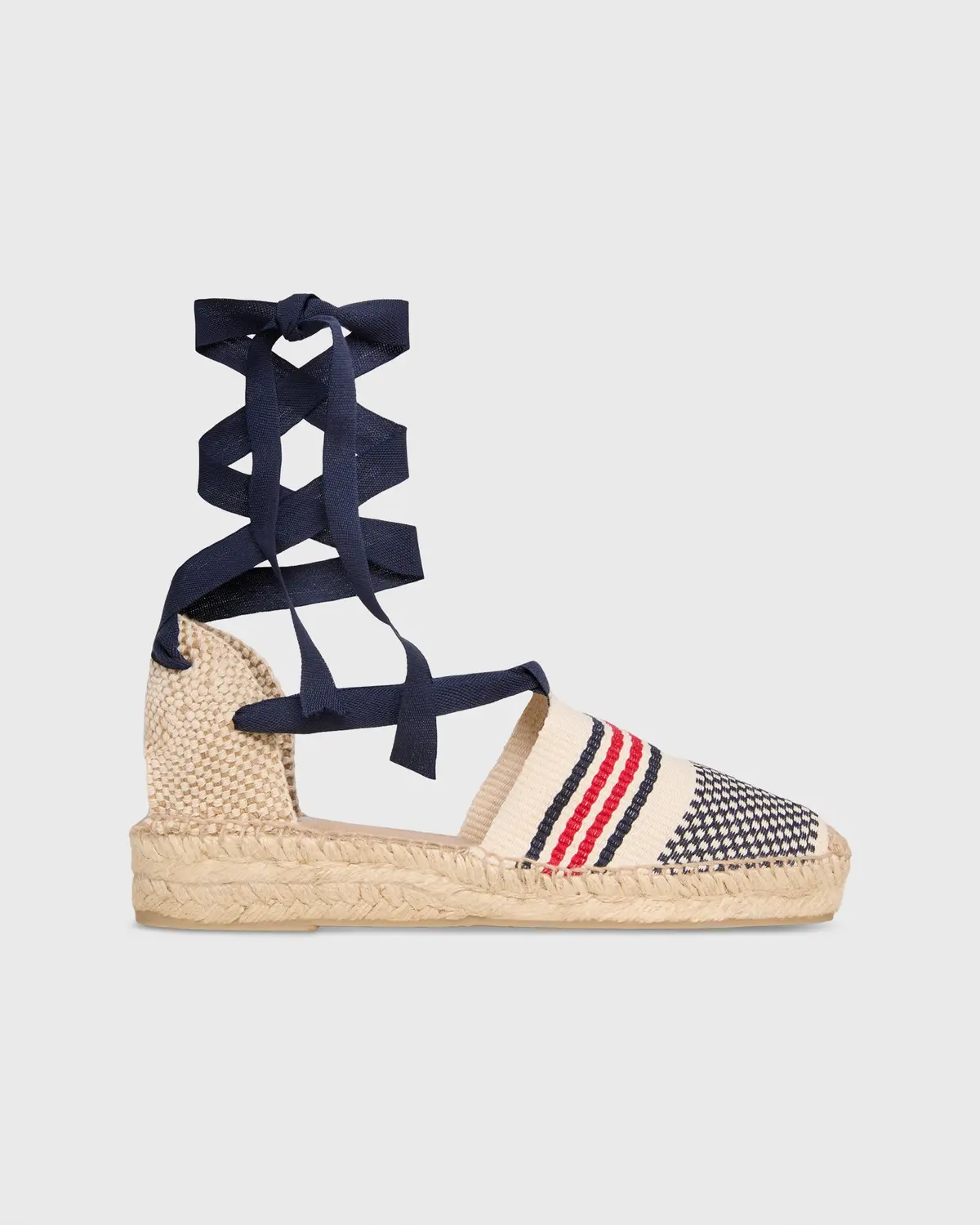 Pia Low Espadrille In Ivory/Navy/Red Stripe Canvas 1