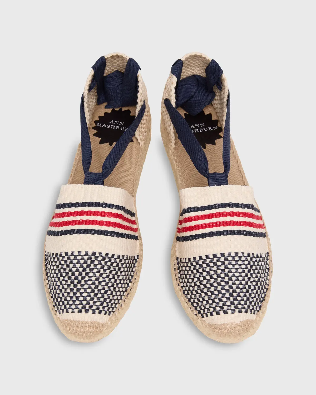 Pia Low Espadrille In Ivory/Navy/Red Stripe Canvas 2