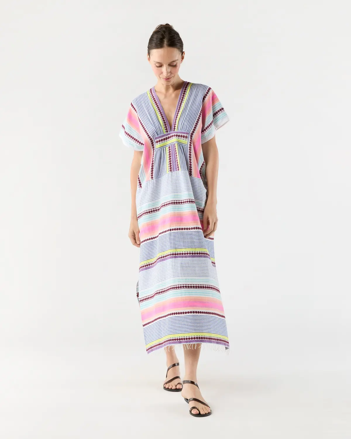 Gasira V-Neck Caftan In Cirq Citrus 1
