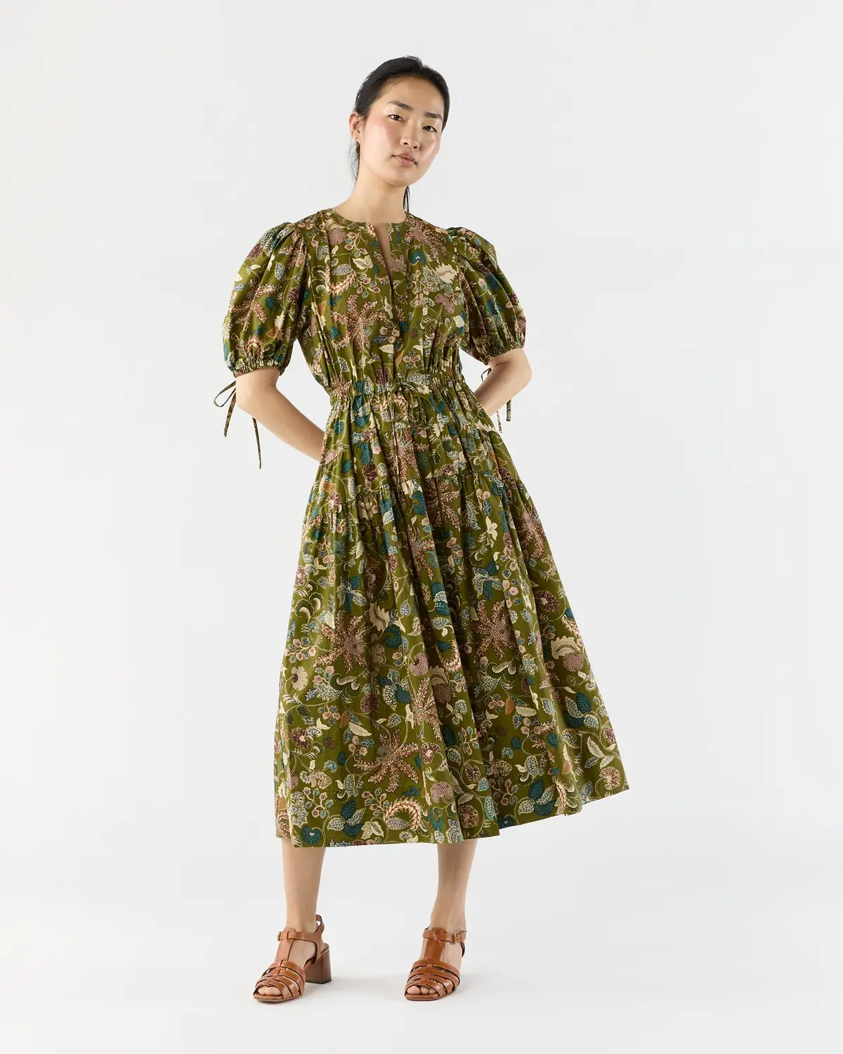 Adriana Short Sleeve Midi Dress In Lichen 1